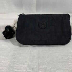 Kipling Creativity Large Pouch Black Crinkle Nylon Triple Pocket Monkey Keychain
